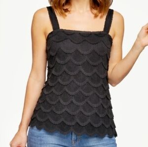Ann Taylor Scalloped Black Lace Top Eyelash Tiered S